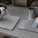 مقایسه اجرای اسپری زینک سرد گالواکوت و رنگ زینک سرد با قلممو روی سطح فلزی